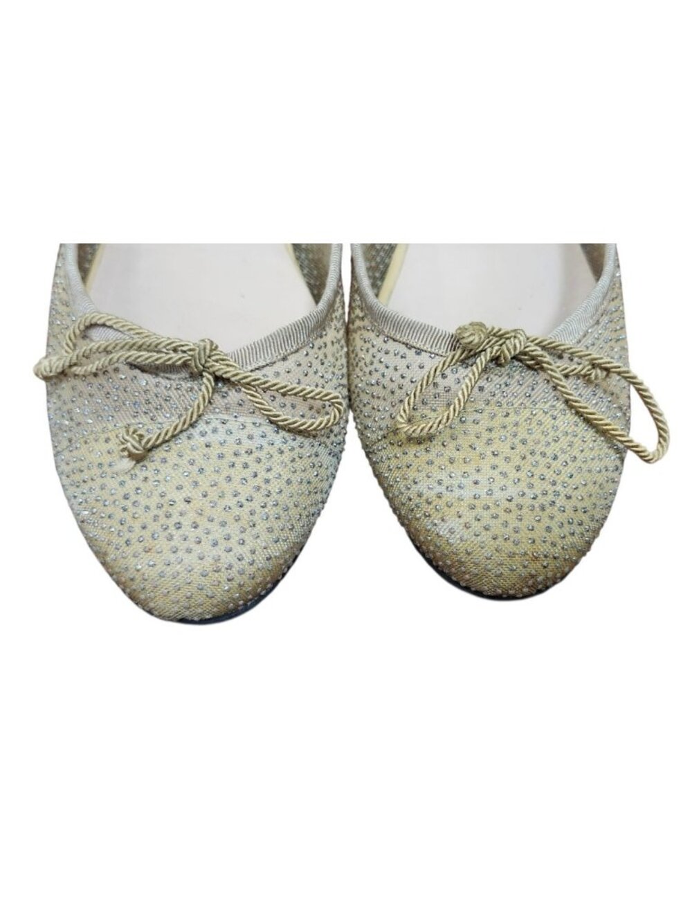Pretty Ballerinas Size 40 Crystal Studded Ballet Flats Beige Gold Spain EU 40 - Picture 3 of 14